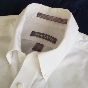 Van Heusen Mens Short‎ Sleeve Wrinkle Free Button Down Shirt Size 15 1/2 White